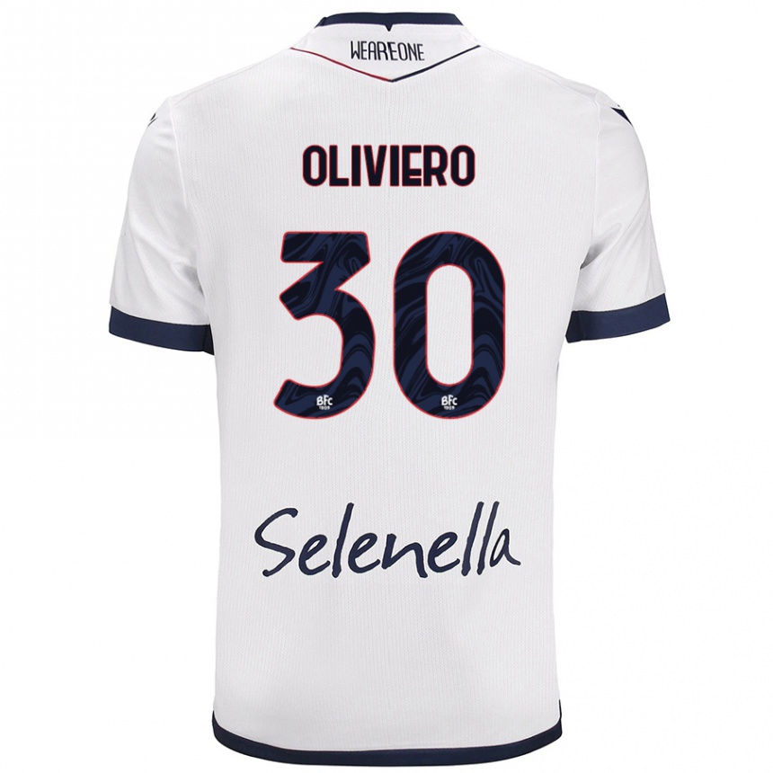 Kids Football Andrea Oliviero #30 White Royal Blue Away Jersey 2024/25 T-Shirt