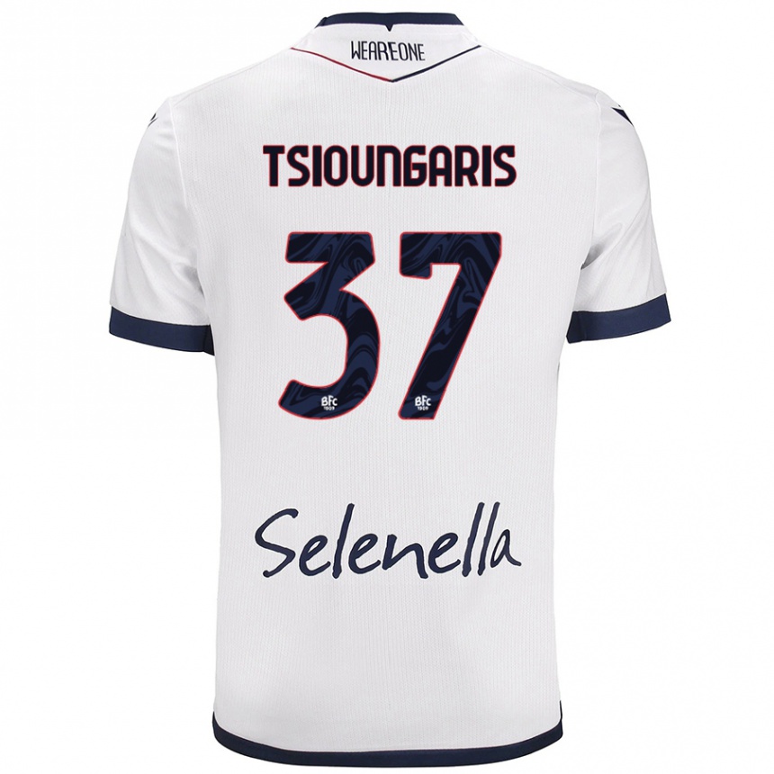 Kids Football Theodoros Tsioungaris #37 White Royal Blue Away Jersey 2024/25 T-Shirt