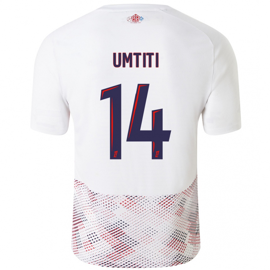 Kids Football Samuel Umtiti #14 White Royal Blue Away Jersey 2024/25 T-Shirt