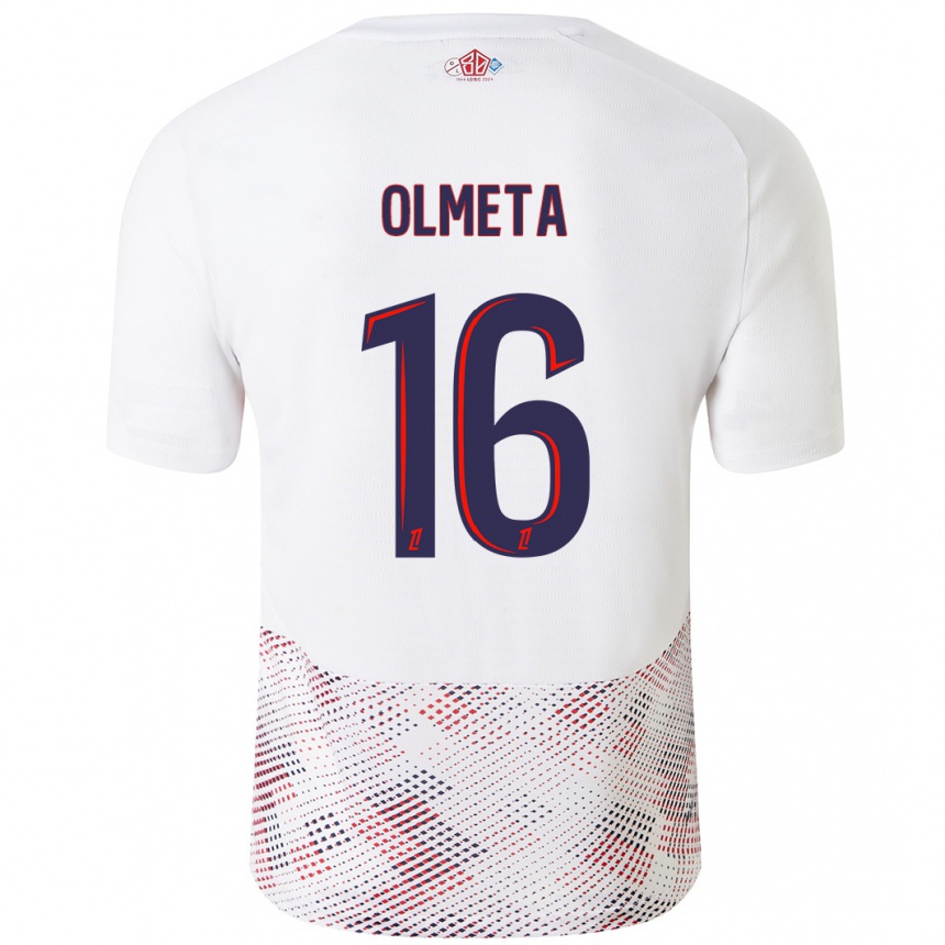 Kids Football Lisandru Olmeta #16 White Royal Blue Away Jersey 2024/25 T-Shirt