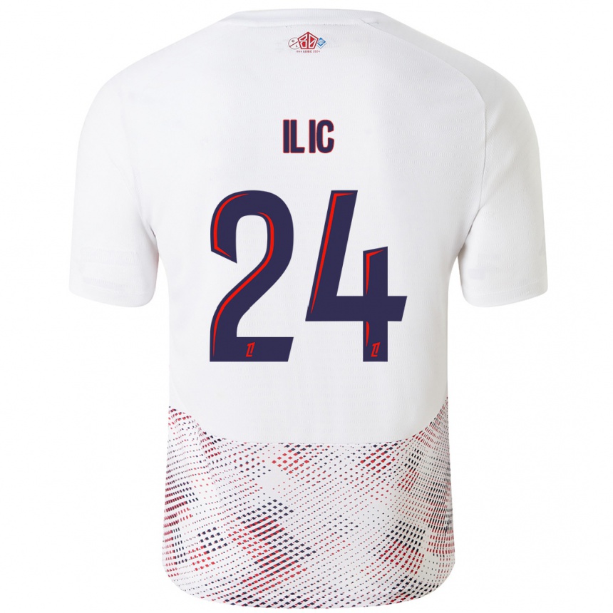 Kids Football Andrej Ilic #24 White Royal Blue Away Jersey 2024/25 T-Shirt