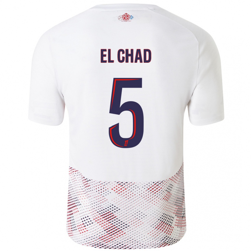 Kids Football Nesryne El Chad #5 White Royal Blue Away Jersey 2024/25 T-Shirt