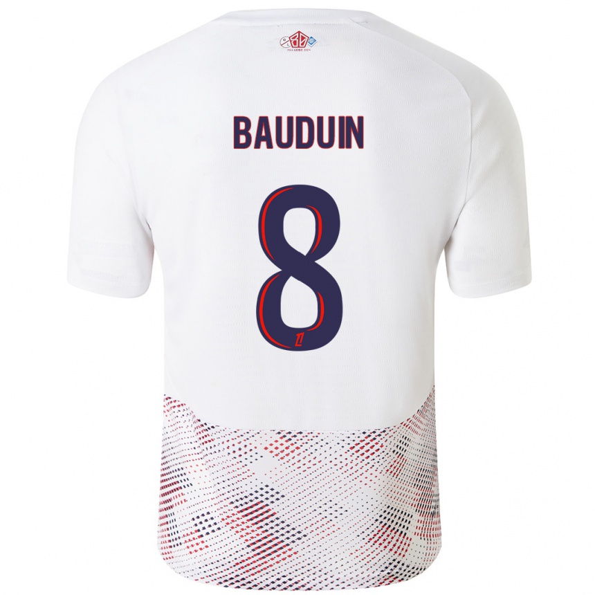 Kids Football Justine Bauduin #8 White Royal Blue Away Jersey 2024/25 T-Shirt