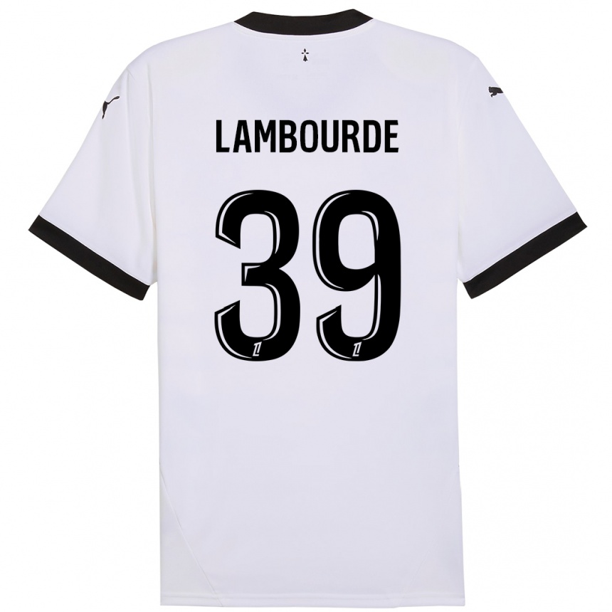 Kids Football Mathis Lambourde #39 White Black Away Jersey 2024/25 T-Shirt