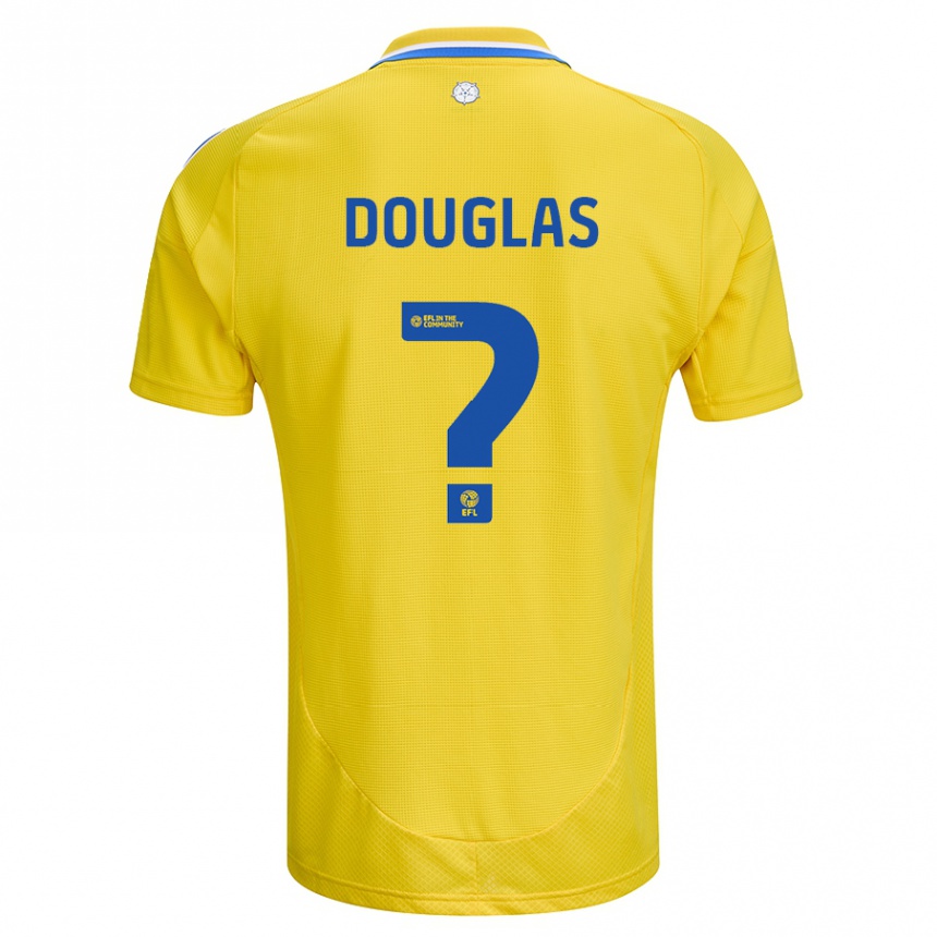 Kids Football Connor Douglas #0 Yellow Blue Away Jersey 2024/25 T-Shirt