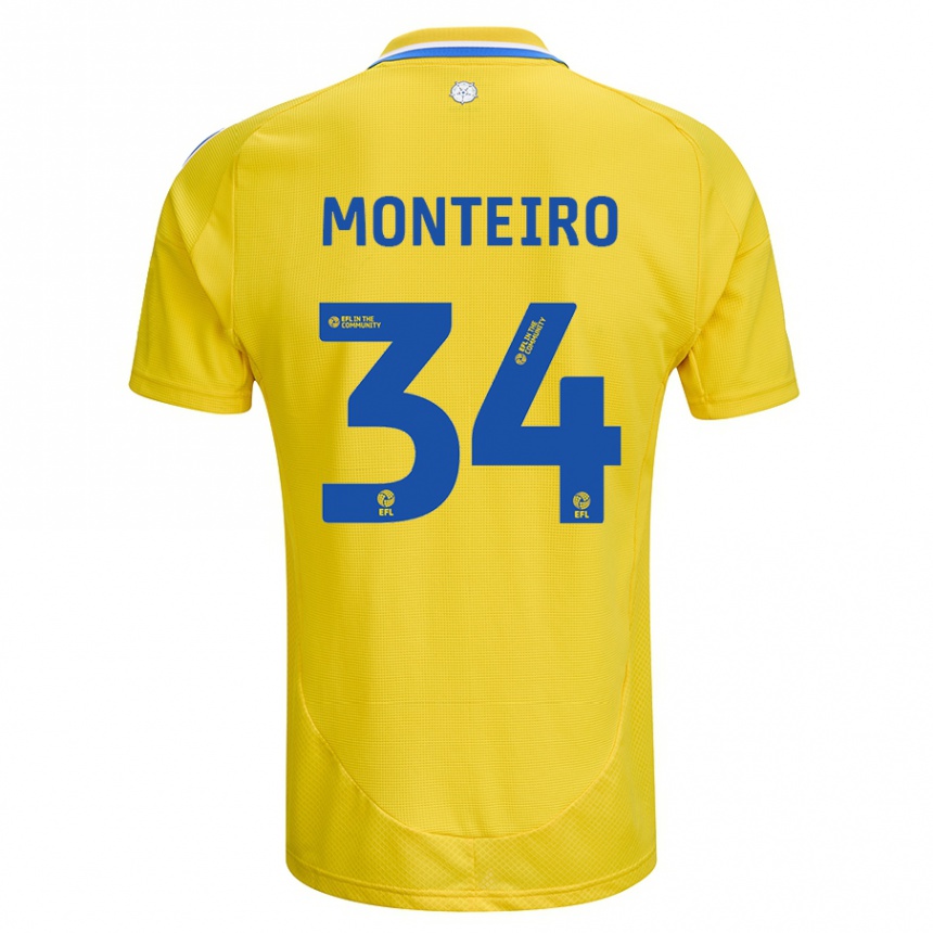 Kids Football Diogo Monteiro #34 Yellow Blue Away Jersey 2024/25 T-Shirt