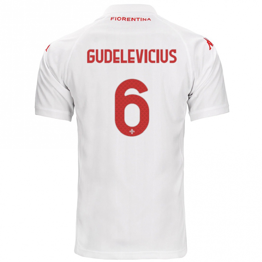 Kids Football Ernestas Gudelevicius #6 White Away Jersey 2024/25 T-Shirt