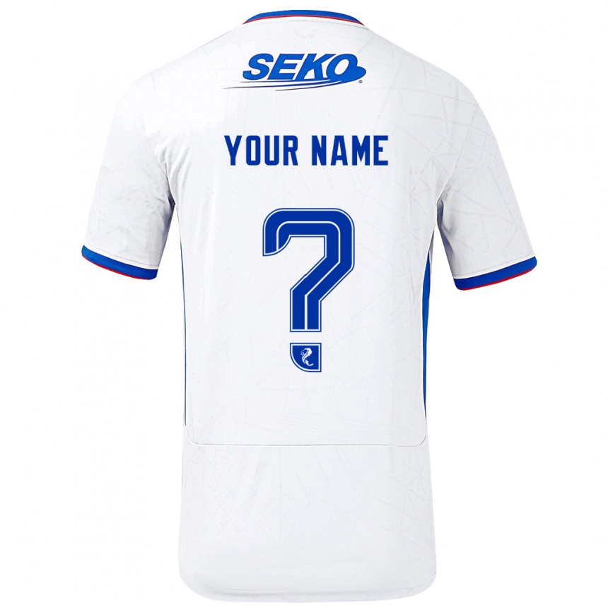 Kids Football Your Name #0 White Blue Away Jersey 2024/25 T-Shirt