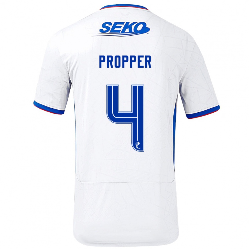 Kids Football Robin Pröpper #4 White Blue Away Jersey 2024/25 T-Shirt