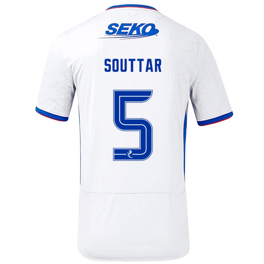 Kids Football John Souttar #5 White Blue Away Jersey 2024/25 T-Shirt