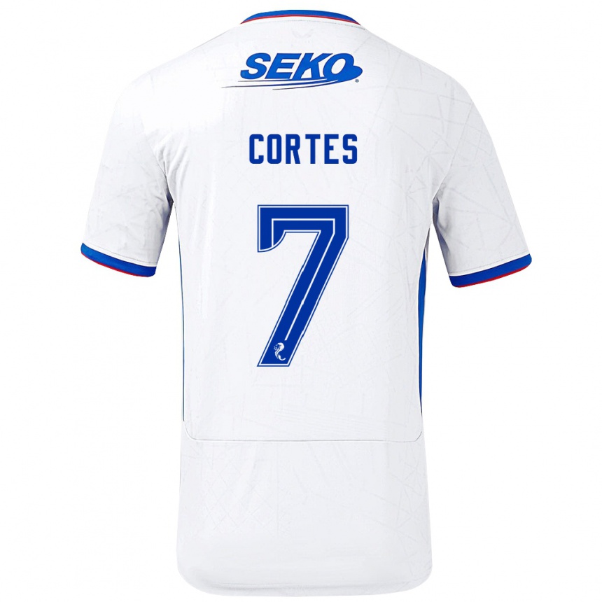 Kids Football Óscar Cortés #7 White Blue Away Jersey 2024/25 T-Shirt