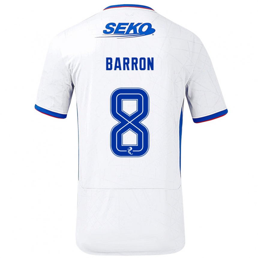 Kids Football Connor Barron #8 White Blue Away Jersey 2024/25 T-Shirt