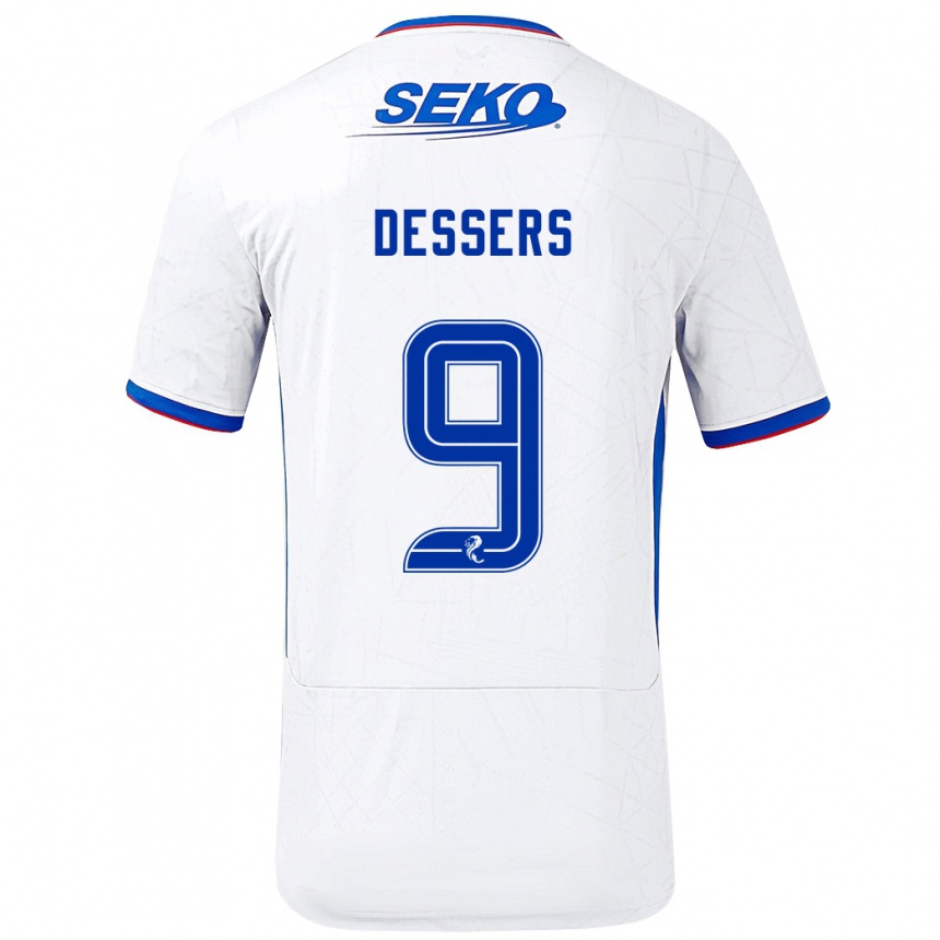 Kids Football Cyriel Dessers #9 White Blue Away Jersey 2024/25 T-Shirt