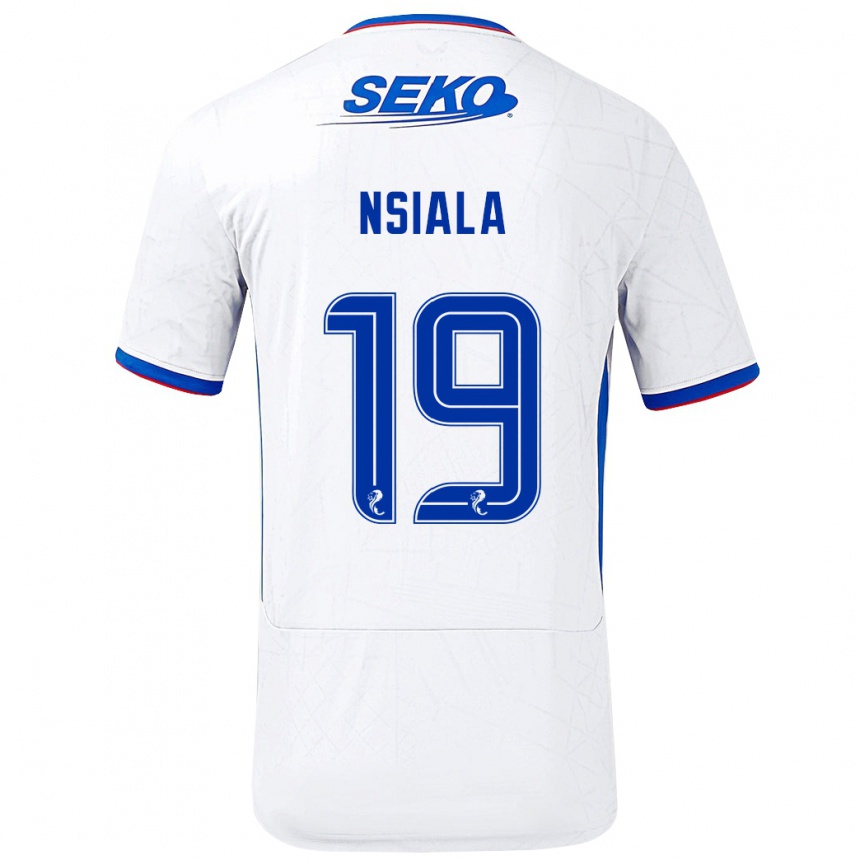 Kids Football Clinton Nsiala #19 White Blue Away Jersey 2024/25 T-Shirt