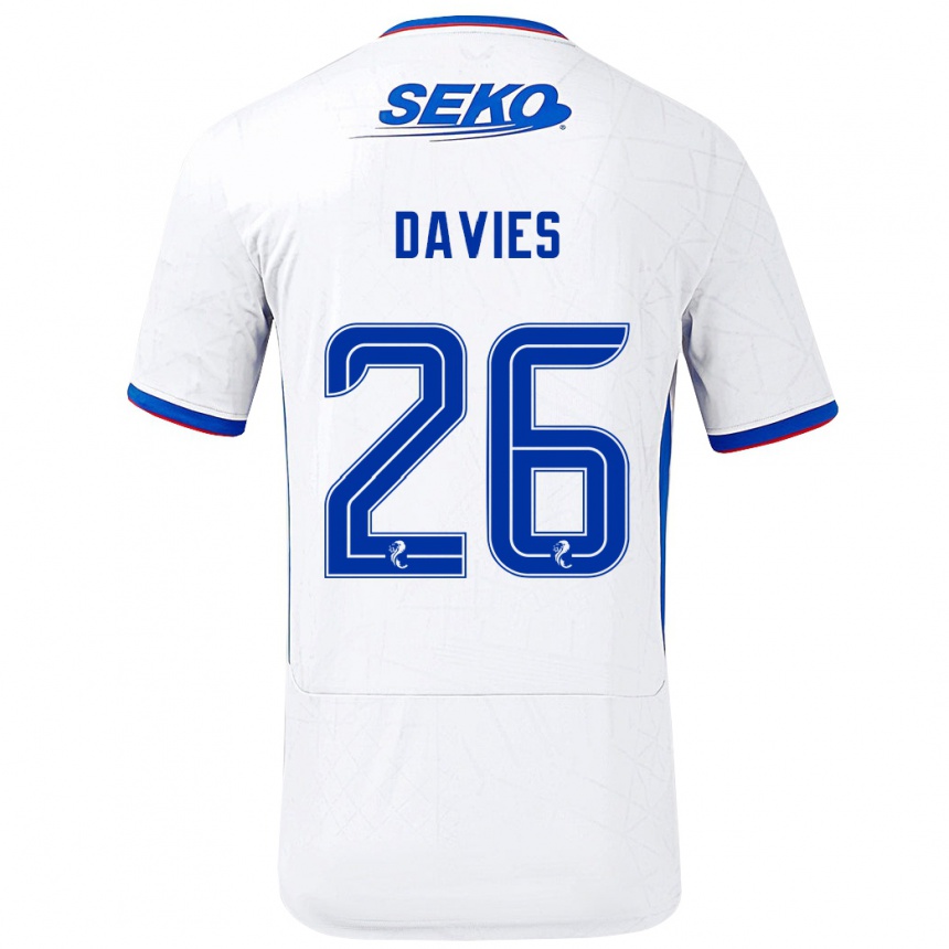 Kids Football Ben Davies #26 White Blue Away Jersey 2024/25 T-Shirt