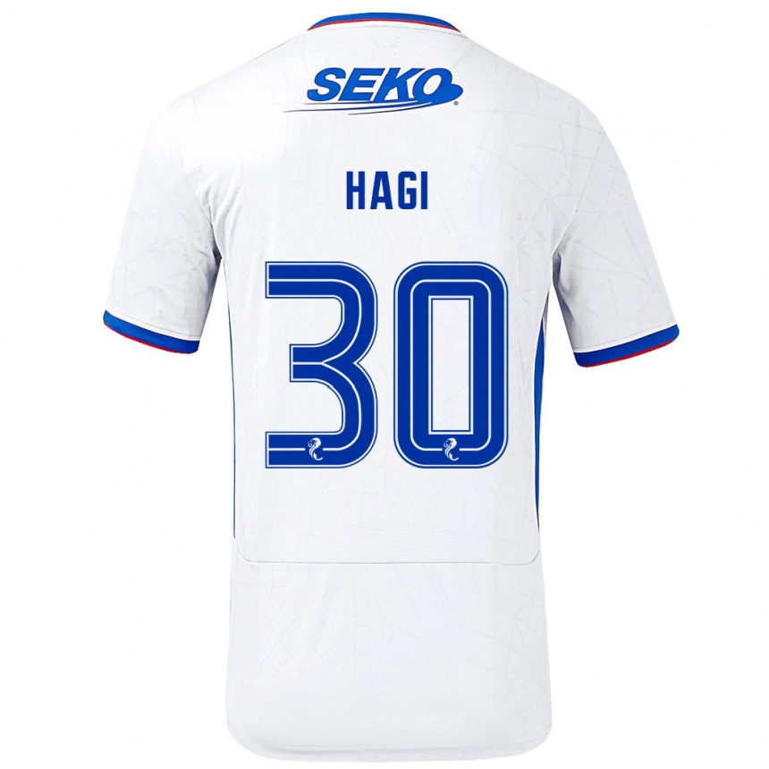 Kids Football Ianis Hagi #30 White Blue Away Jersey 2024/25 T-Shirt