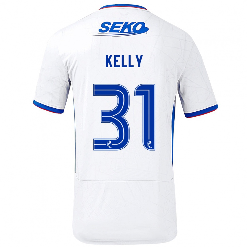 Kids Football Liam Kelly #31 White Blue Away Jersey 2024/25 T-Shirt