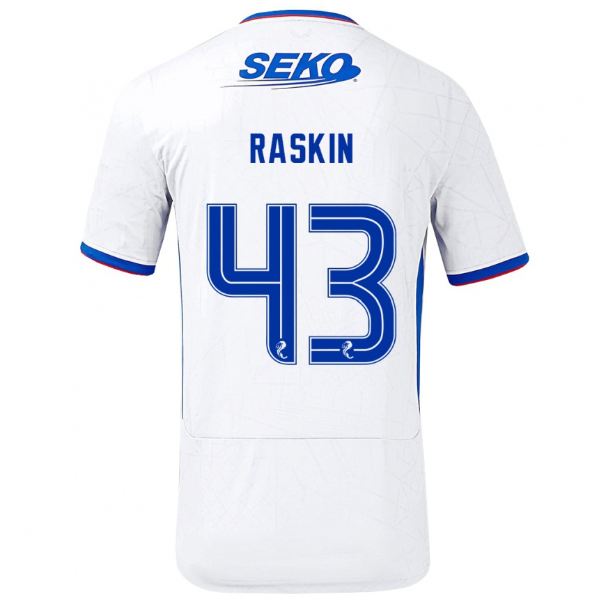 Kids Football Nicolas Raskin #43 White Blue Away Jersey 2024/25 T-Shirt