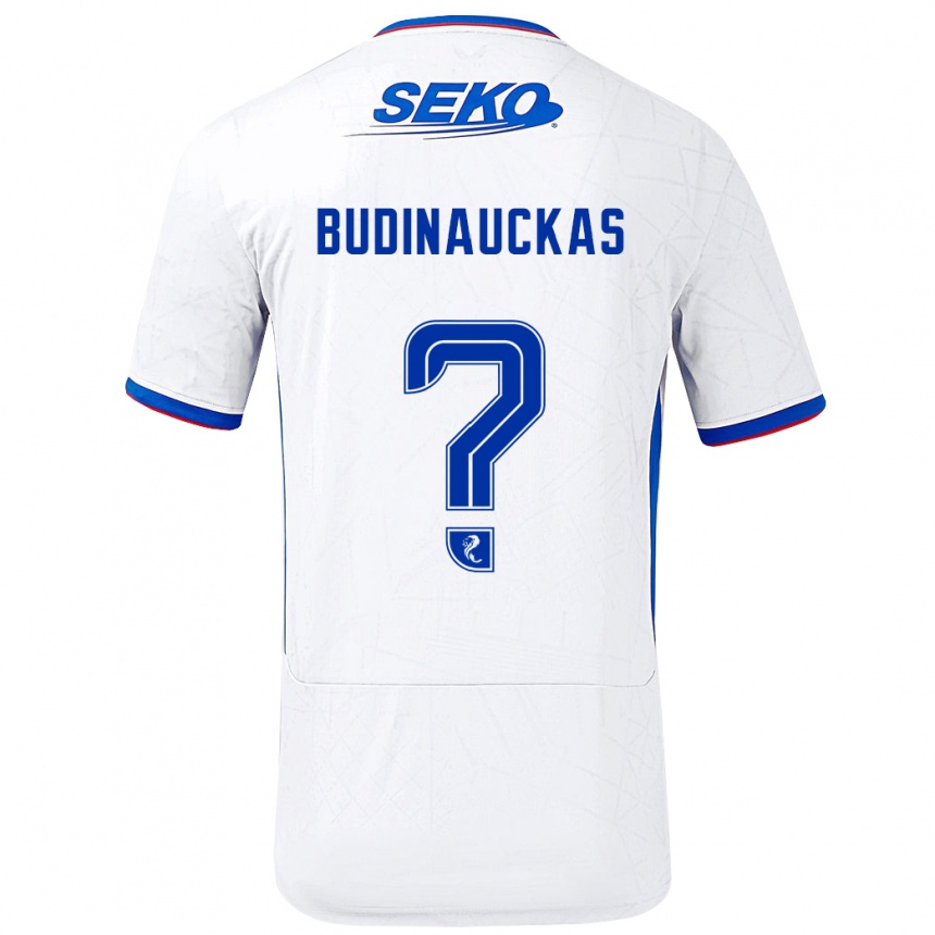 Kids Football Lewis Budinauckas #0 White Blue Away Jersey 2024/25 T-Shirt