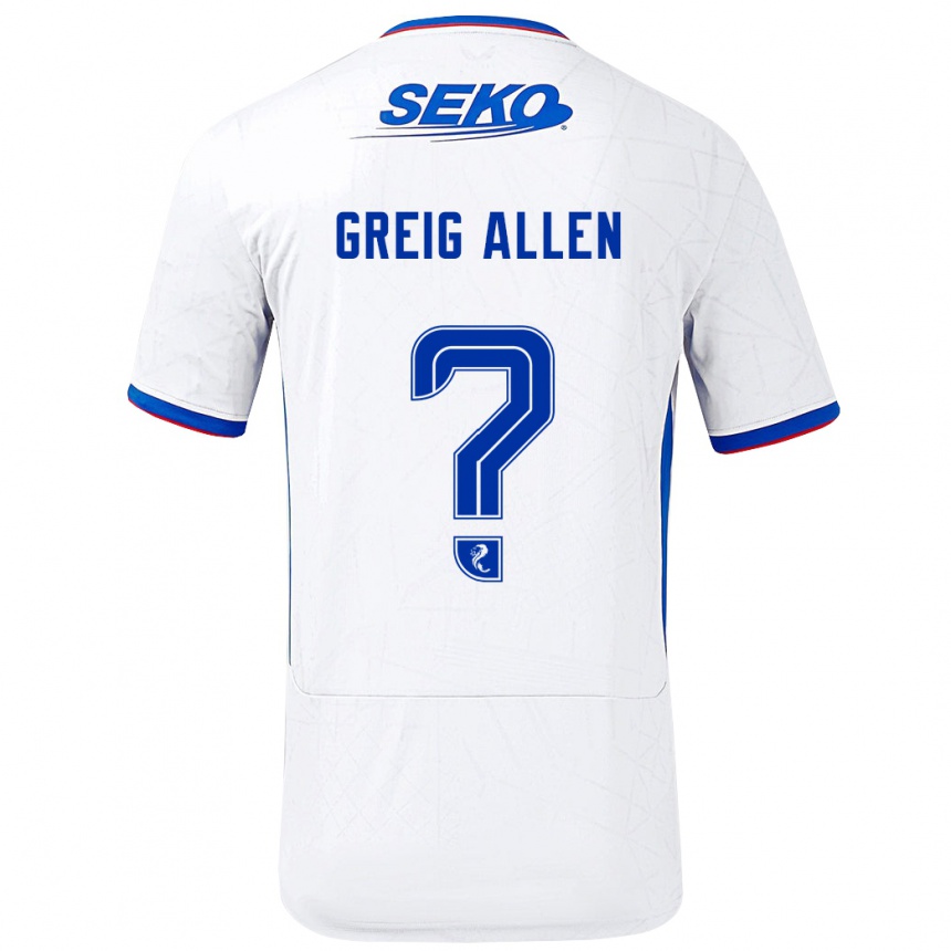 Kids Football Greig Allen #0 White Blue Away Jersey 2024/25 T-Shirt