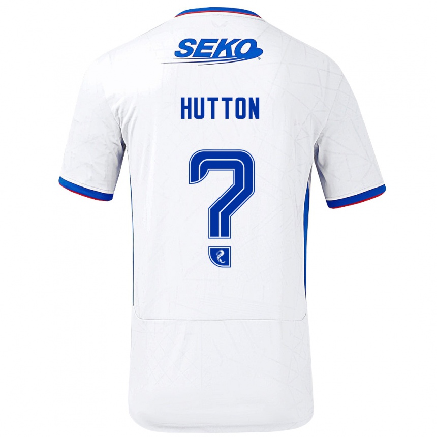 Kids Football Zander Hutton #0 White Blue Away Jersey 2024/25 T-Shirt