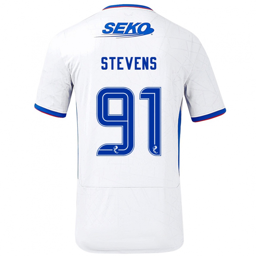 Kids Football Archie Stevens #91 White Blue Away Jersey 2024/25 T-Shirt