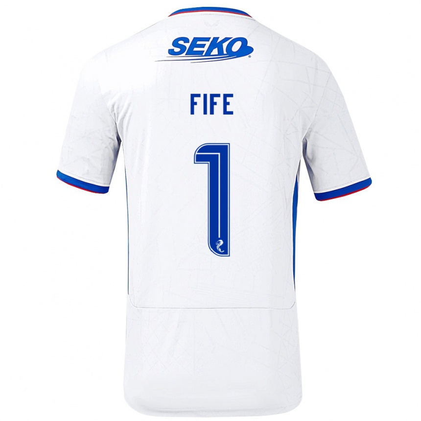 Kids Football Jenna Fife #1 White Blue Away Jersey 2024/25 T-Shirt