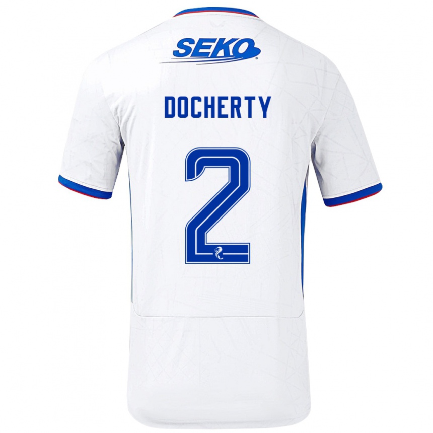 Kids Football Nicola Docherty #2 White Blue Away Jersey 2024/25 T-Shirt