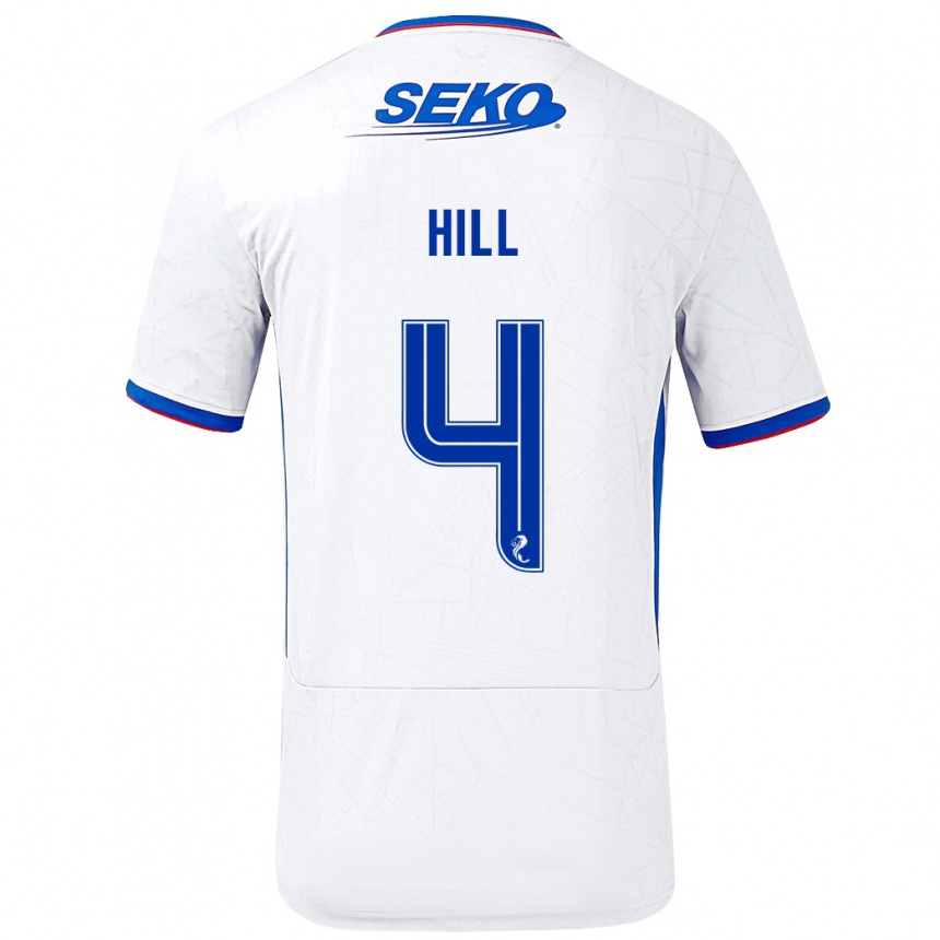 Kids Football Kathryn Hill #4 White Blue Away Jersey 2024/25 T-Shirt