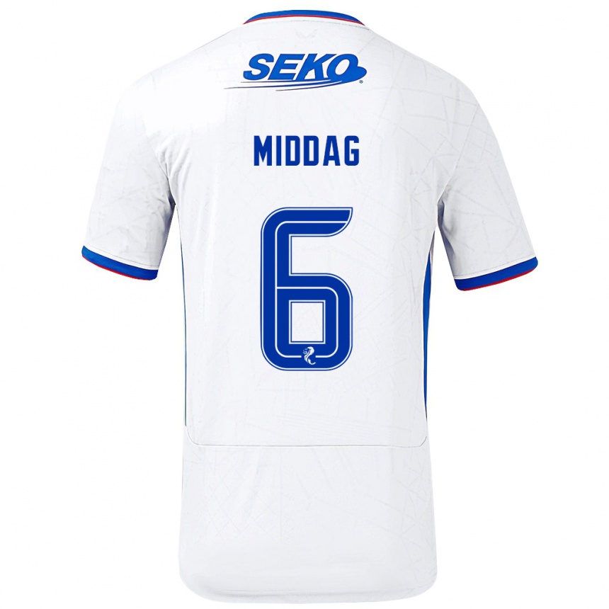 Kids Football Tessel Middag #6 White Blue Away Jersey 2024/25 T-Shirt