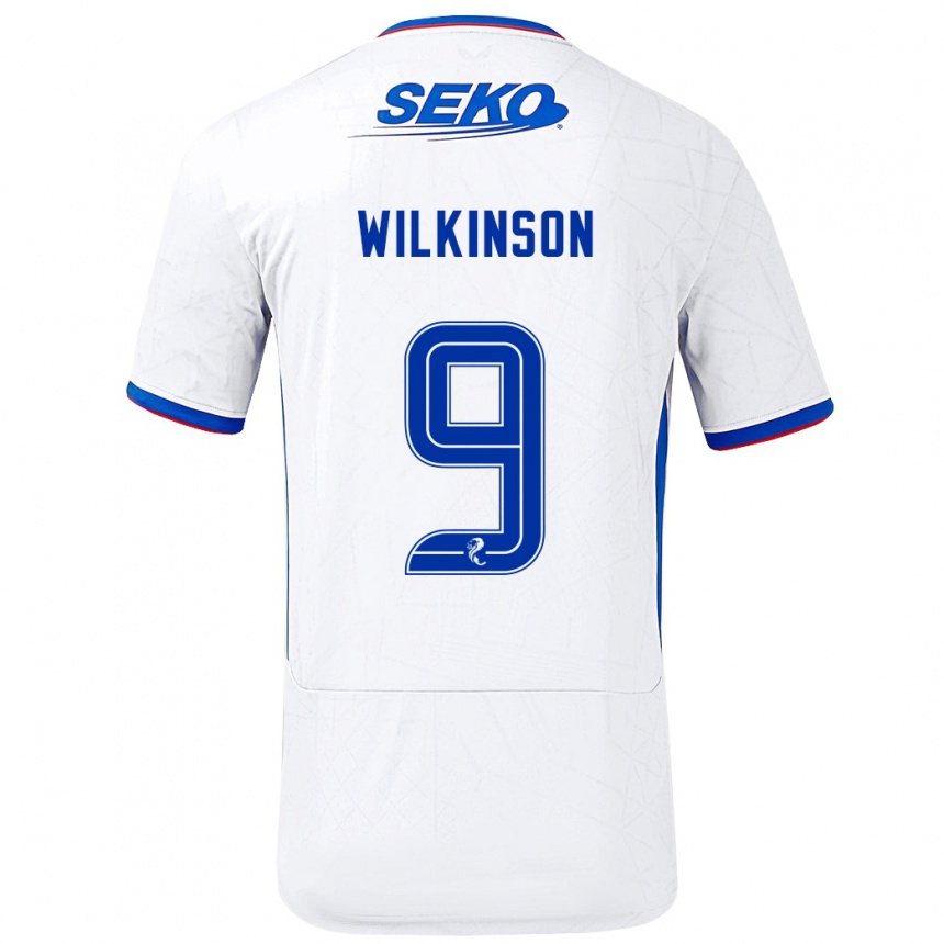 Kids Football Katie Wilkinson #9 White Blue Away Jersey 2024/25 T-Shirt