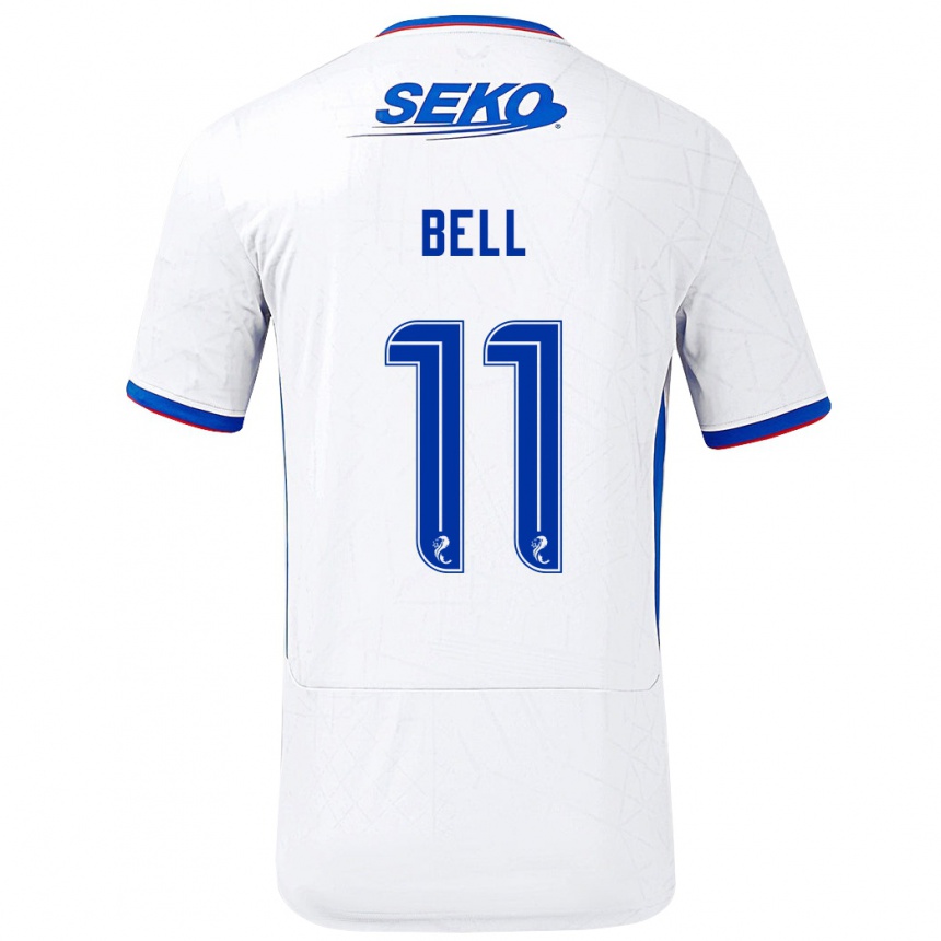 Kids Football Megan Bell #11 White Blue Away Jersey 2024/25 T-Shirt