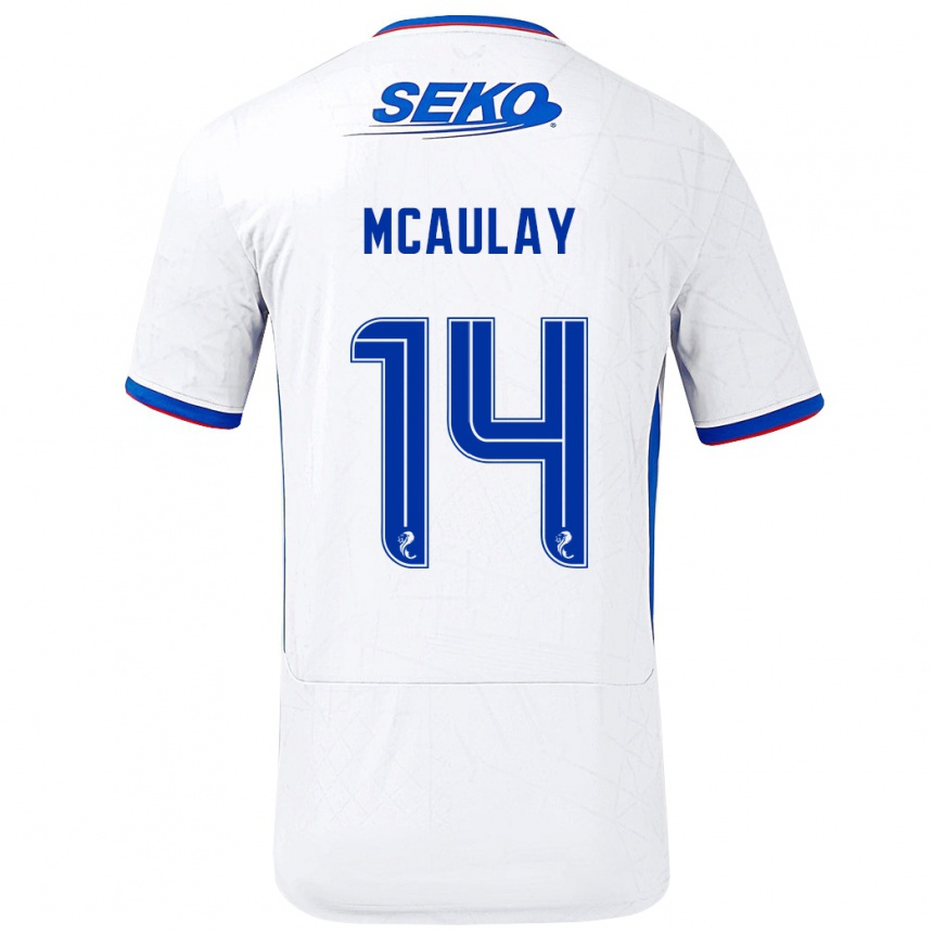 Kids Football Mia Mcaulay #14 White Blue Away Jersey 2024/25 T-Shirt