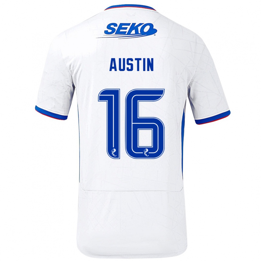 Kids Football Eilidh Austin #16 White Blue Away Jersey 2024/25 T-Shirt