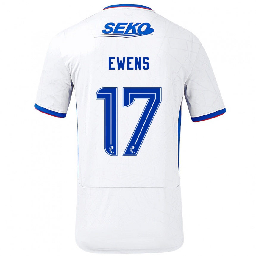 Kids Football Sarah Ewens #17 White Blue Away Jersey 2024/25 T-Shirt