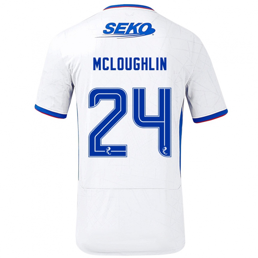 Kids Football Olivia Mcloughlin #24 White Blue Away Jersey 2024/25 T-Shirt