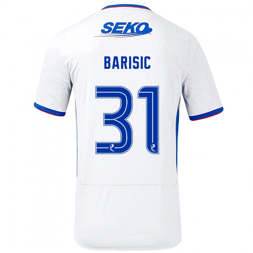 Kids Football Borna Barisic #31 White Blue Away Jersey 2024/25 T-Shirt