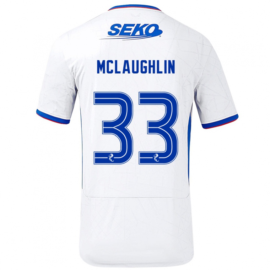 Kids Football Jon Mclaughlin #33 White Blue Away Jersey 2024/25 T-Shirt