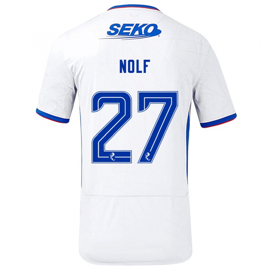 Kids Football Madeline Nolf #27 White Blue Away Jersey 2024/25 T-Shirt