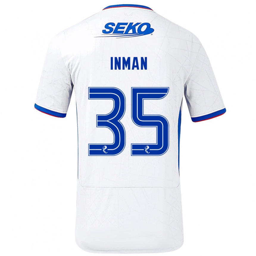 Kids Football Lucy Inman #35 White Blue Away Jersey 2024/25 T-Shirt