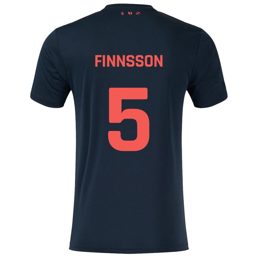 Kids Football Kolbeinn Finnsson #5 Black Red Away Jersey 2024/25 T-Shirt