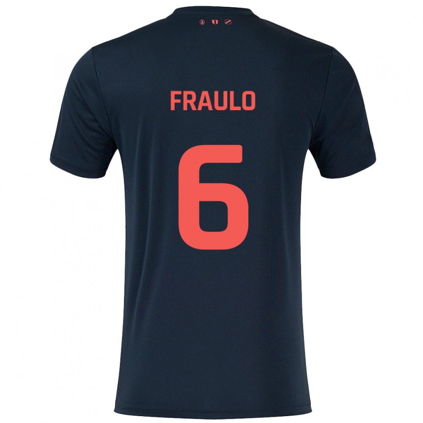 Kids Football Oscar Fraulo #6 Black Red Away Jersey 2024/25 T-Shirt