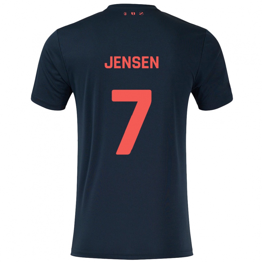 Kids Football Victor Jensen #7 Black Red Away Jersey 2024/25 T-Shirt