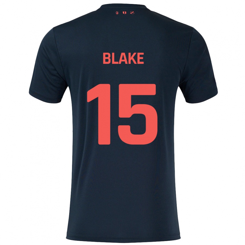 Kids Football Adrian Blake #15 Black Red Away Jersey 2024/25 T-Shirt