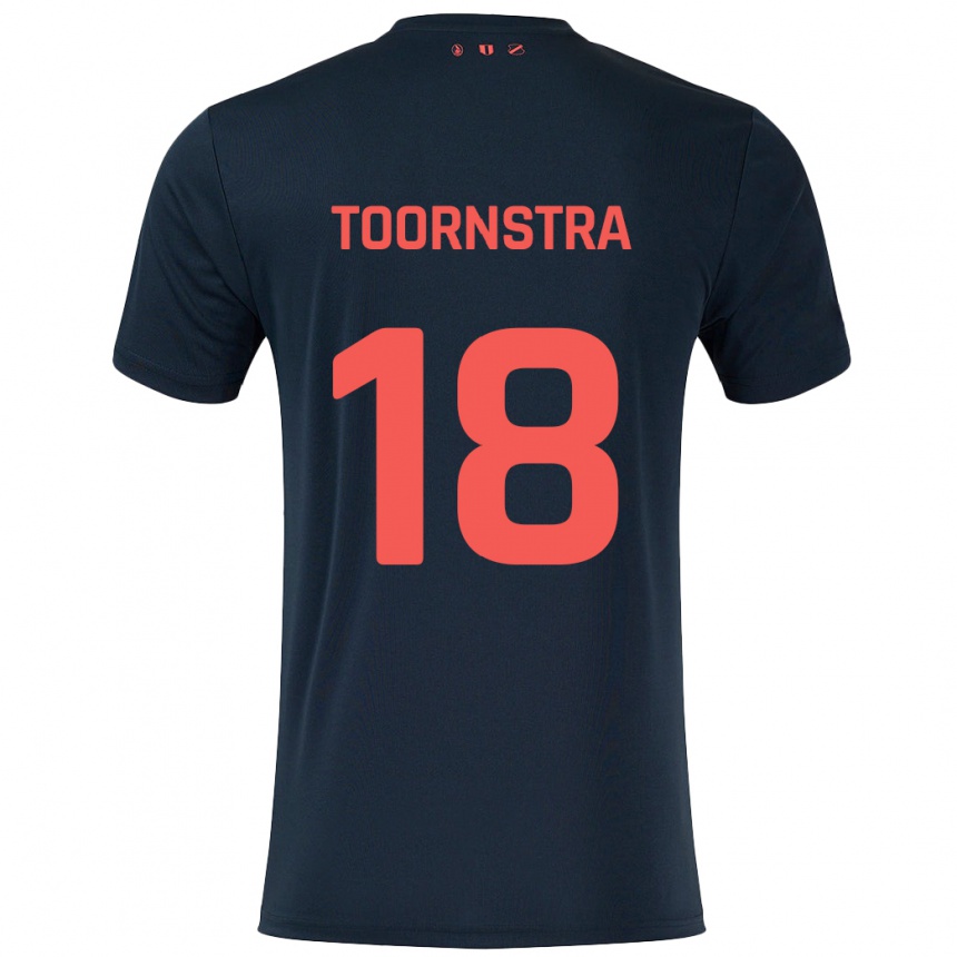 Kids Football Jens Toornstra #18 Black Red Away Jersey 2024/25 T-Shirt