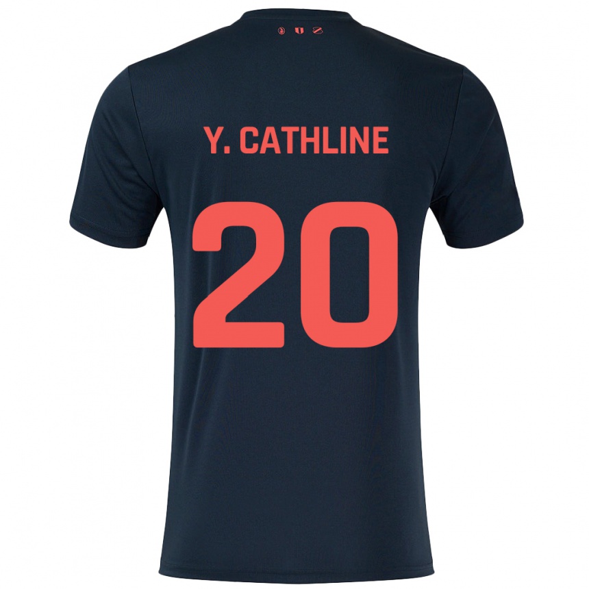 Kids Football Yoann Cathline #20 Black Red Away Jersey 2024/25 T-Shirt