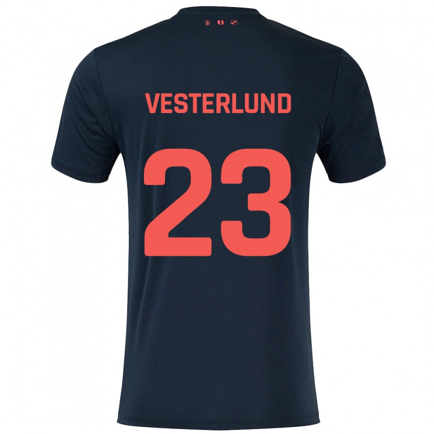 Kids Football Niklas Vesterlund #23 Black Red Away Jersey 2024/25 T-Shirt