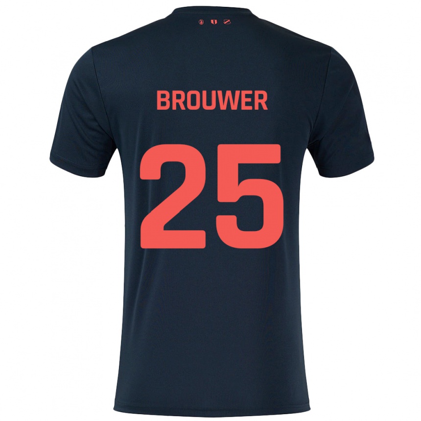 Kids Football Michael Brouwer #25 Black Red Away Jersey 2024/25 T-Shirt