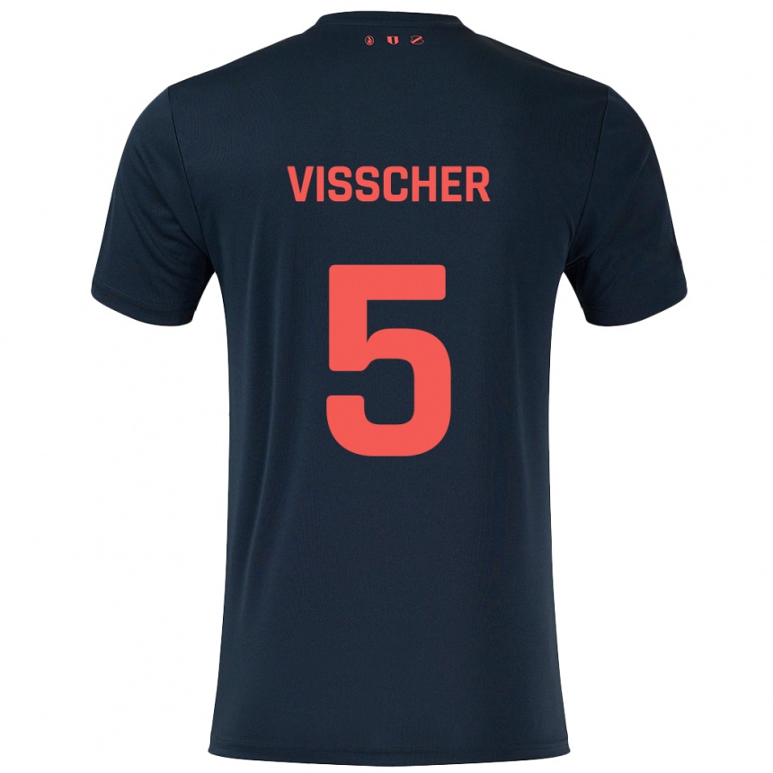 Kids Football Amber Visscher #5 Black Red Away Jersey 2024/25 T-Shirt