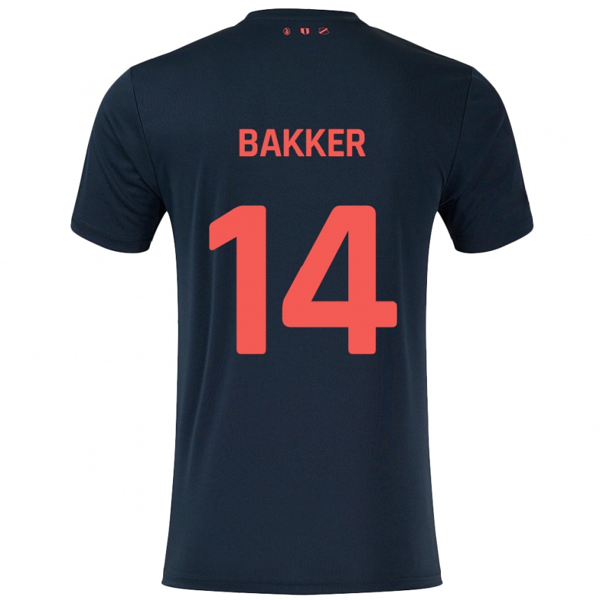 Kids Football Eshly Bakker #14 Black Red Away Jersey 2024/25 T-Shirt